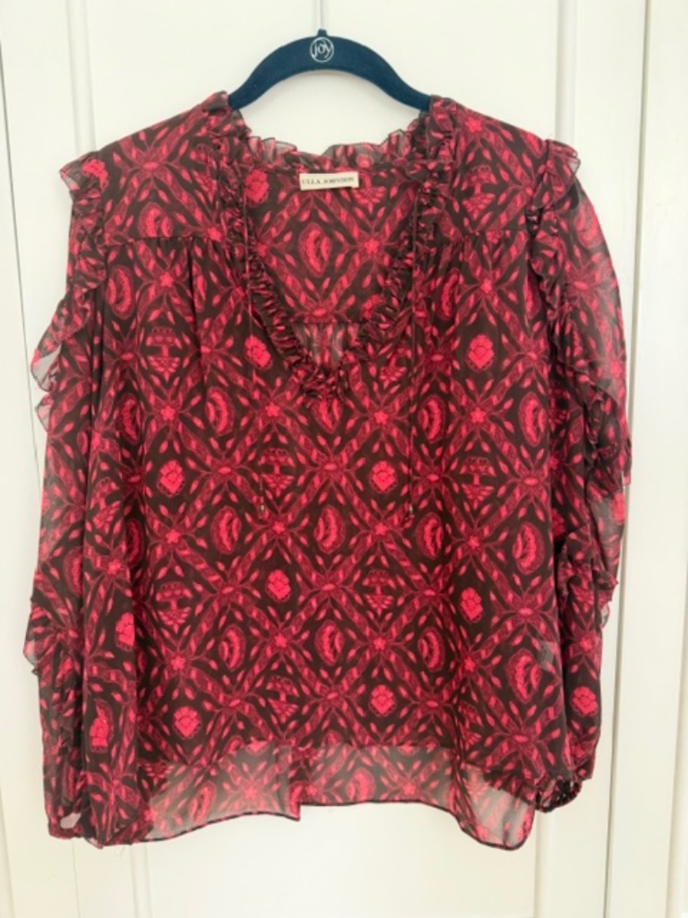 Ulla Johnson Rana Top Ruffle Silk Boho Blouse Crimson Red, Size 2